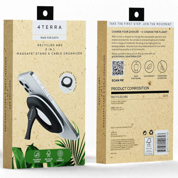 iJoy 4TERRA Recycled ABS Magsafe Phone Stand Stand and Cable Organizer in Black