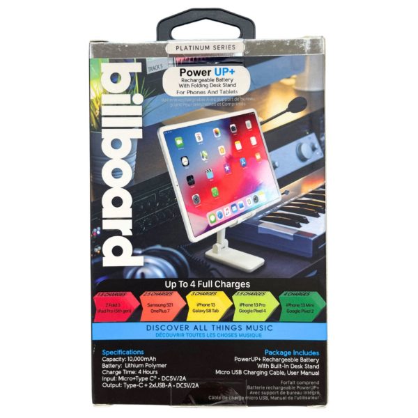 Billboard Power Up 10000 Mah Powerbank with Folding Phone & Tablet Stand in Lavender