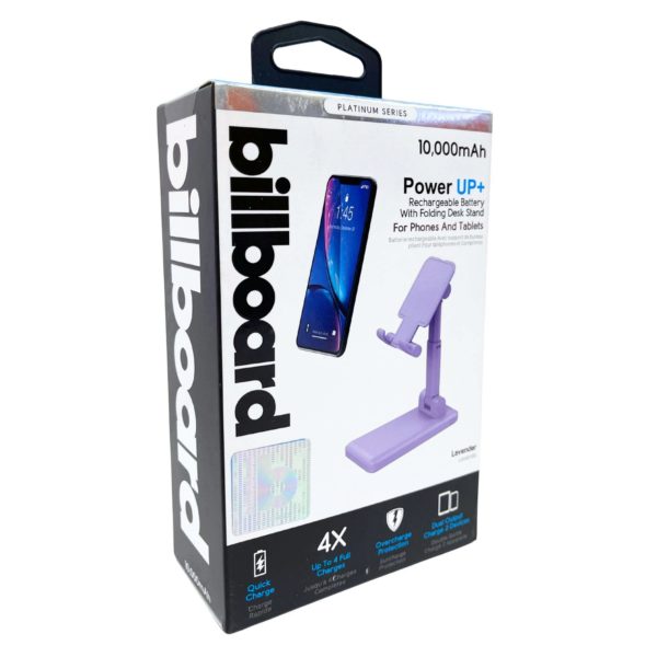 Billboard Power Up 10000 Mah Powerbank with Folding Phone & Tablet Stand in Lavender