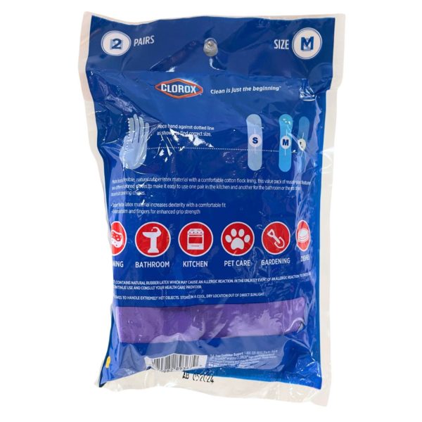CLOROX 2 Pair Reusable Latex Gloves with Cotton Flock Lining Size M